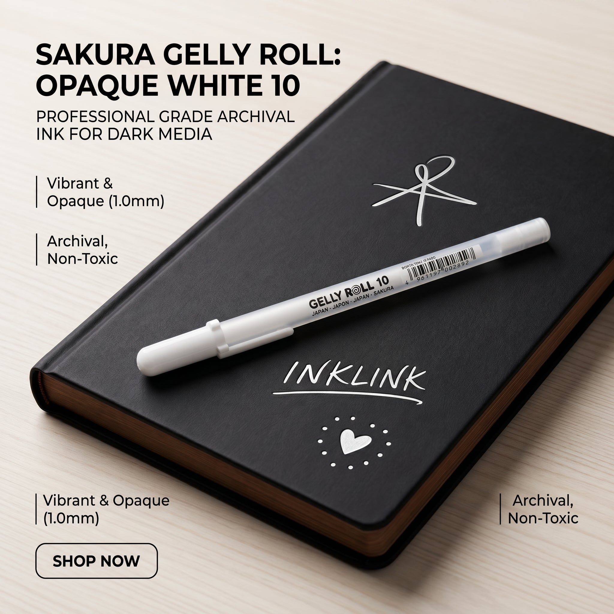 WHITE SAKURA Gelly Roll Gel Pens Highlight Marker for Journaling Art Drawing Classic White Ink Assorted Point Fine Medium Bold
