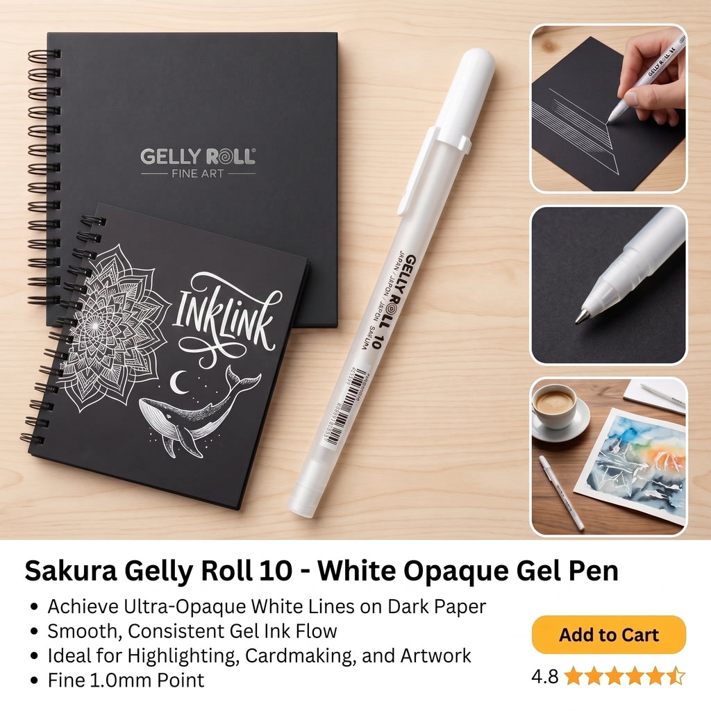 WHITE SAKURA Gelly Roll Gel Pens Highlight Marker for Journaling Art Drawing Classic White Ink Assorted Point Fine Medium Bold
