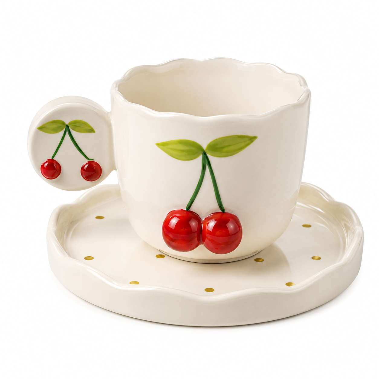 🍒 Hand-Painted Cherry Relief Ceramic Coffee Mug with Matching Tray – Microwave & Dishwasher Safe | Premium Cherry Mug Gift (Copy)