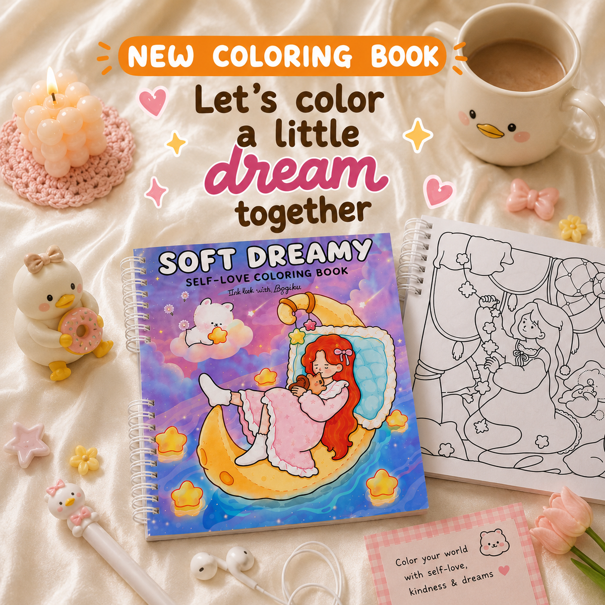🌙🧸 Soft Dreamy Coloring book – Gentle Moments, Quiet Hearts 🧸🌙