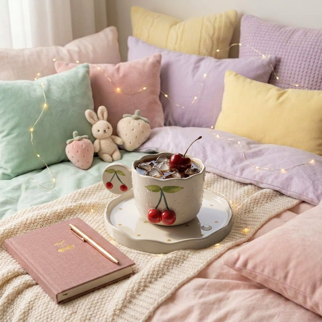 🍒 Red Cherry Ceramic Hot Chocolate Mug & Saucer Set – Cute Cozy Cup for Coffee, Tea &Warm Drinks (Copy)