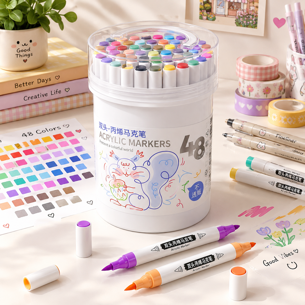 🎨48 -Color Acrylic Dual-Tip Markers