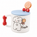 ☕ Blue Cute Bear Ceramic Coffee Mug with Lid & Spoon – Premium Microwave & Dishwasher Safe Coffee Cup Gift