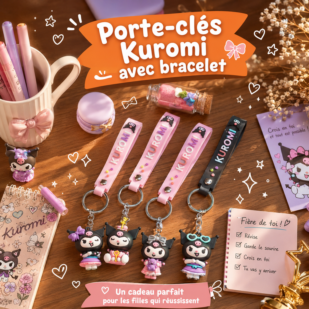 🖤 Porte-clés Kuromi avec bracelet – Audacieux, girly & irrésistible 💋