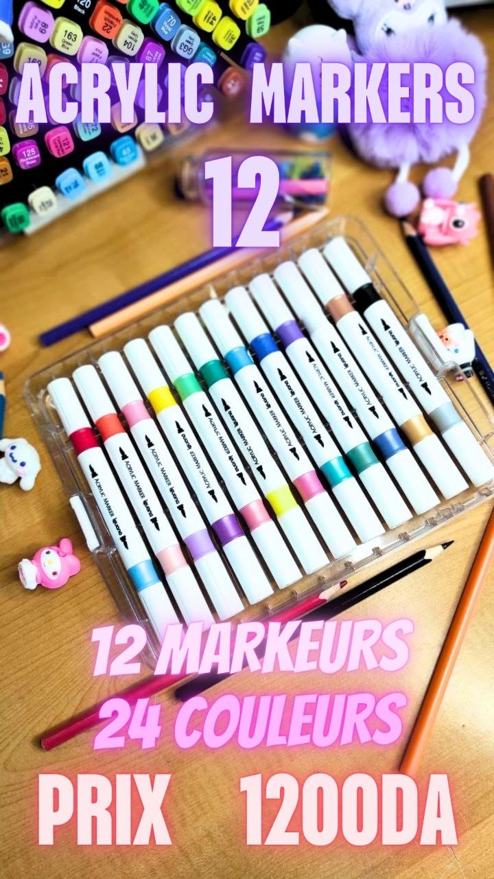 Set de marqueurs acryliques Iguana Stationery – 12 marqueurs à double pointe, 24 couleurs