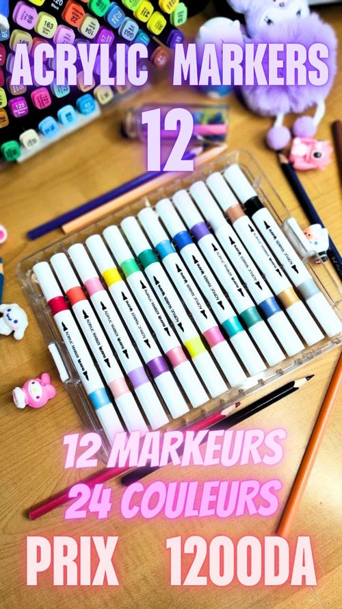 Iguana Stationery Acrylic Marker Set – 12 Double-Headed Markers, 24 Colors