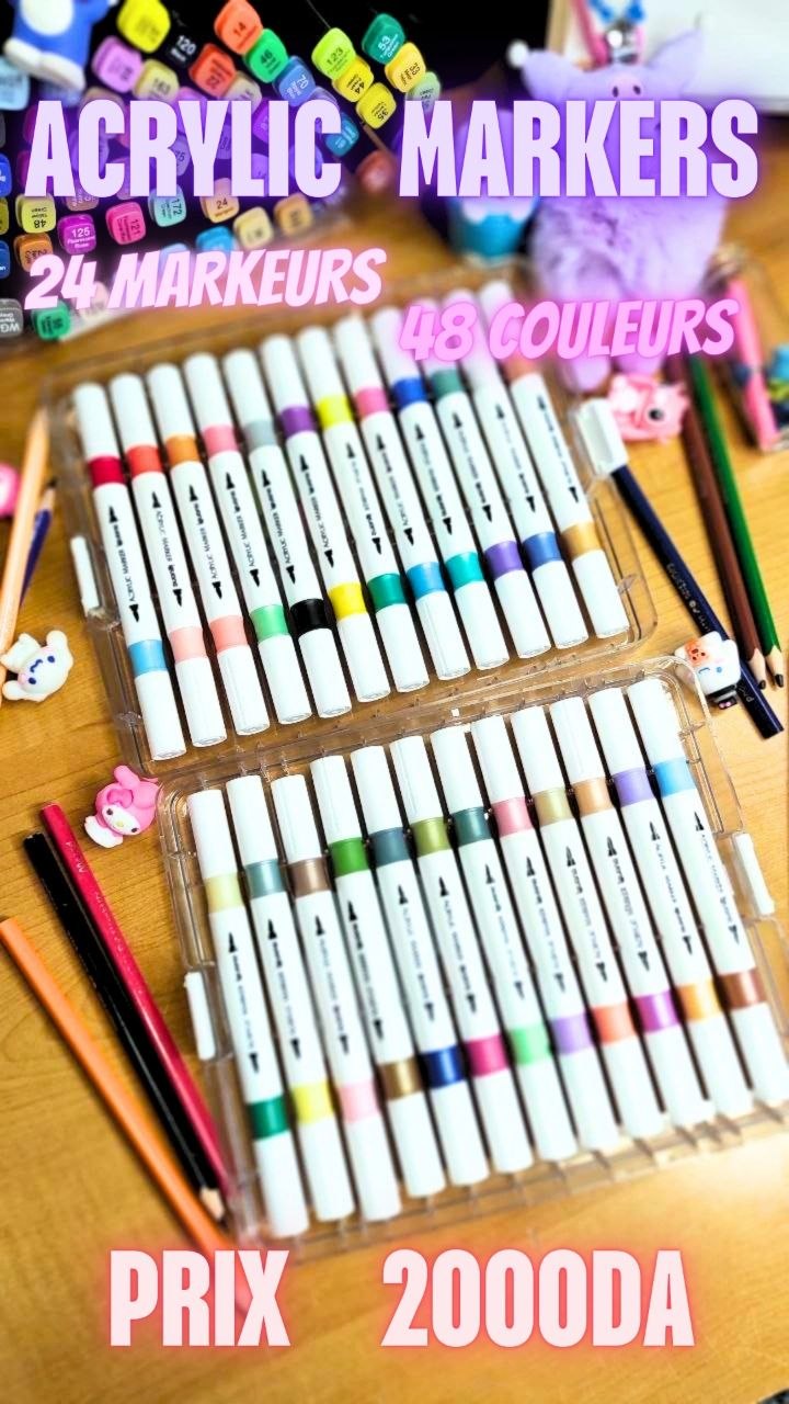 Iguana Stationery Acrylic Marker Set – 24 Double-Headed Markers, 48 Colors