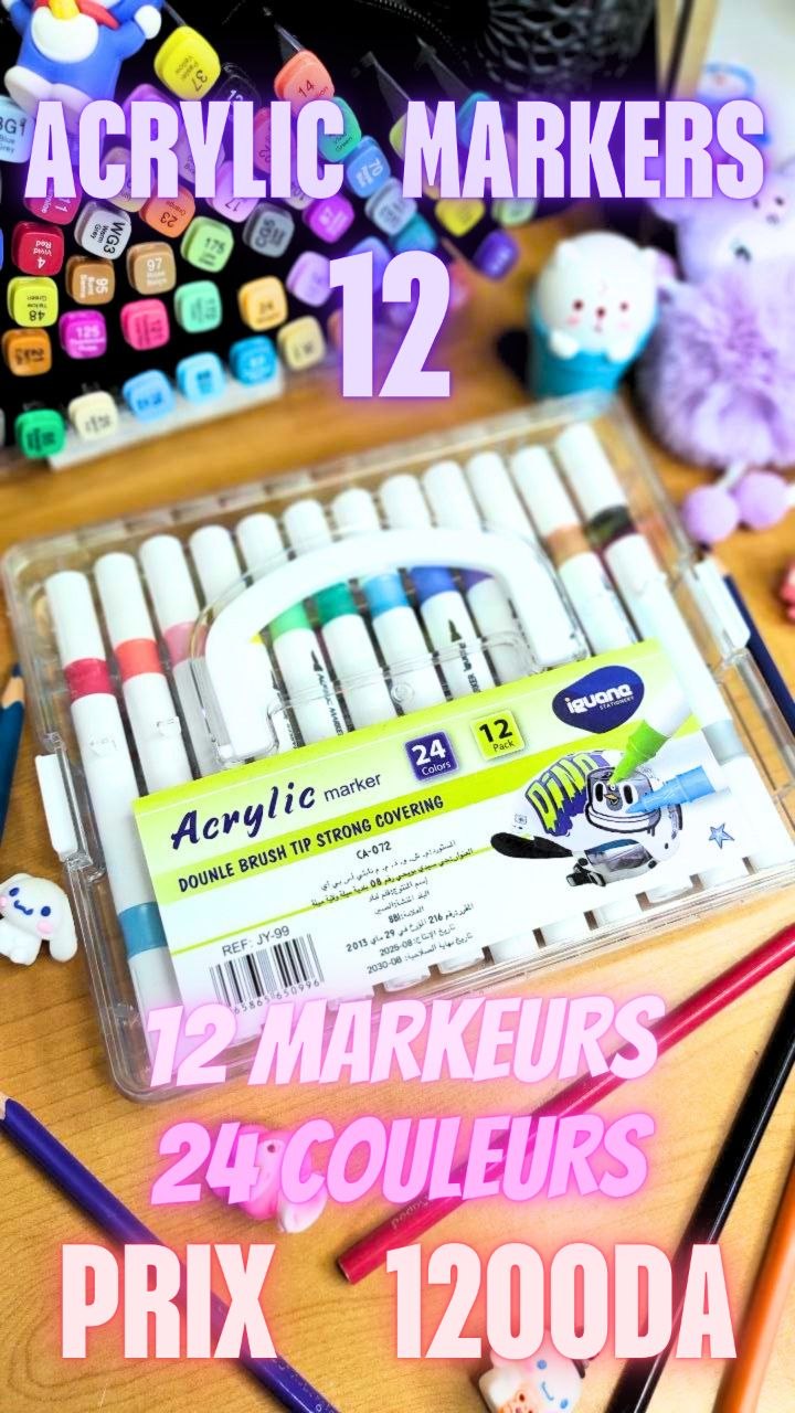 Ensemble de marqueurs acryliques Iguana Stationery – 24 marqueurs à double tête, 48 couleurs