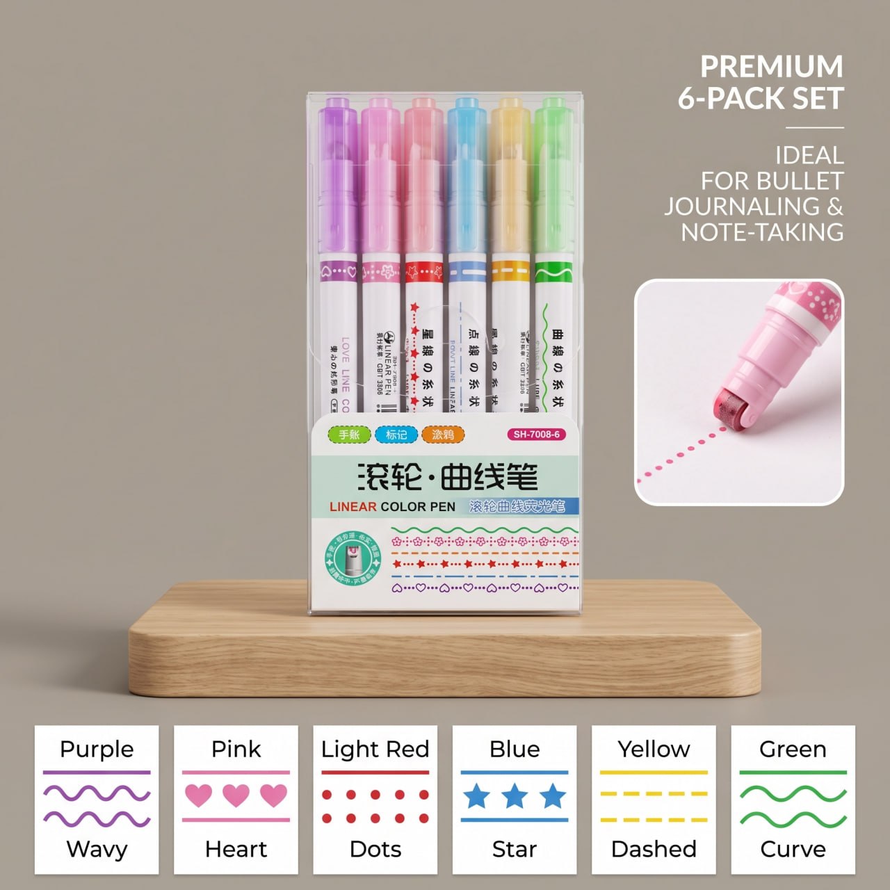 🎨 6Pcs/Set Flower Shape Outline Pens Highlighter Marker Curve Roller Tip Pen Cute Stationery Kawaii Graffiti School Acsesories