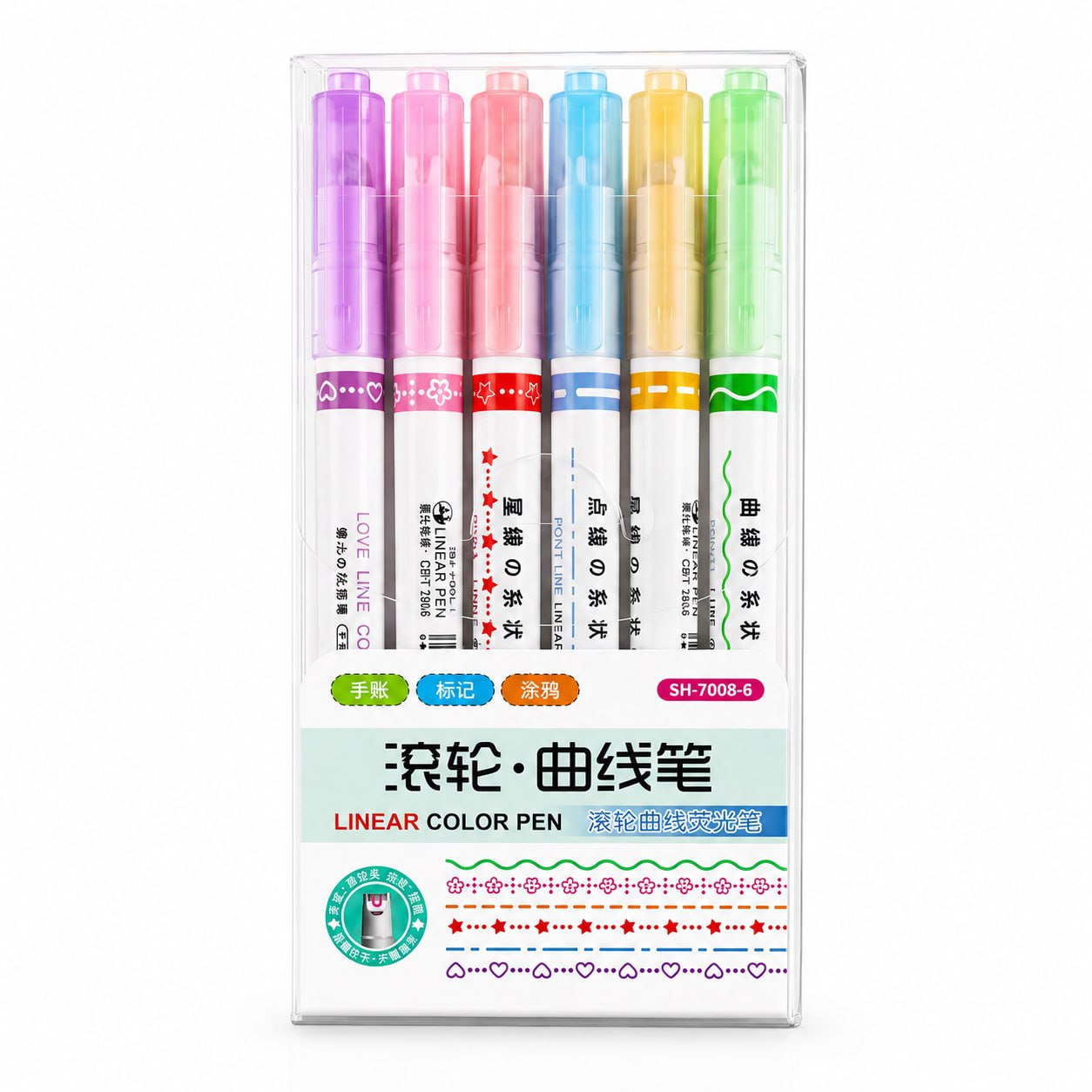 🎨 6Pcs/Set Flower Shape Outline Pens Highlighter Marker Curve Roller Tip Pen Cute Stationery Kawaii Graffiti School Acsesories