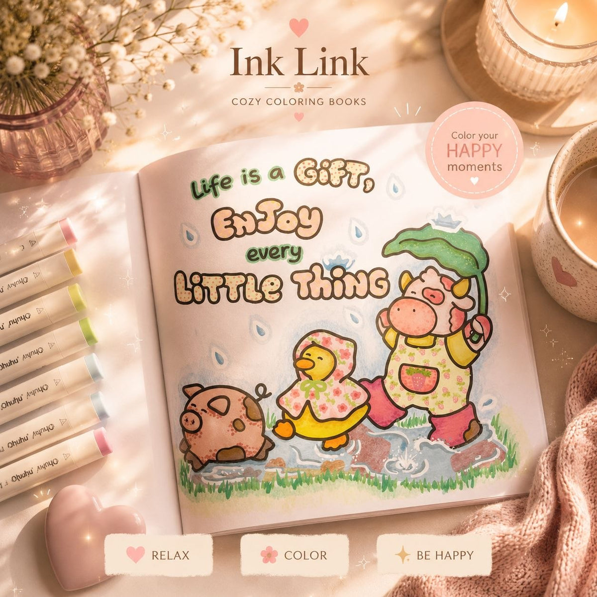 🌸🌷 Cozy Vibes Coloring book – Little Reminders, Happy Moments 🌷🌸
