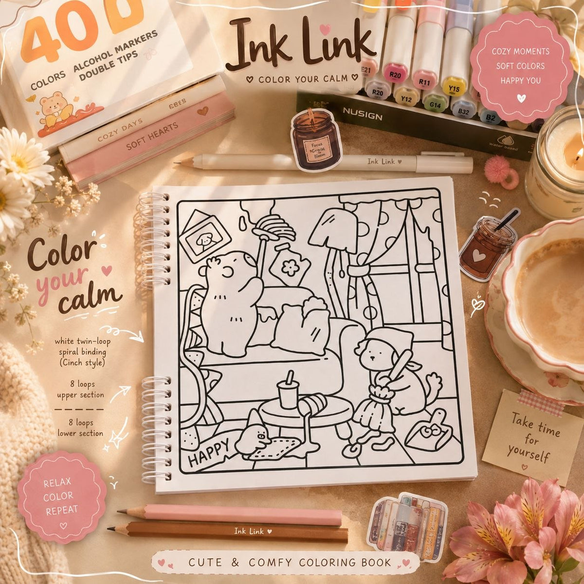🌸🐰 Cozy Cuties Coloring Book – Sunny Days &amp; Little Animal Friends 🌸🐰