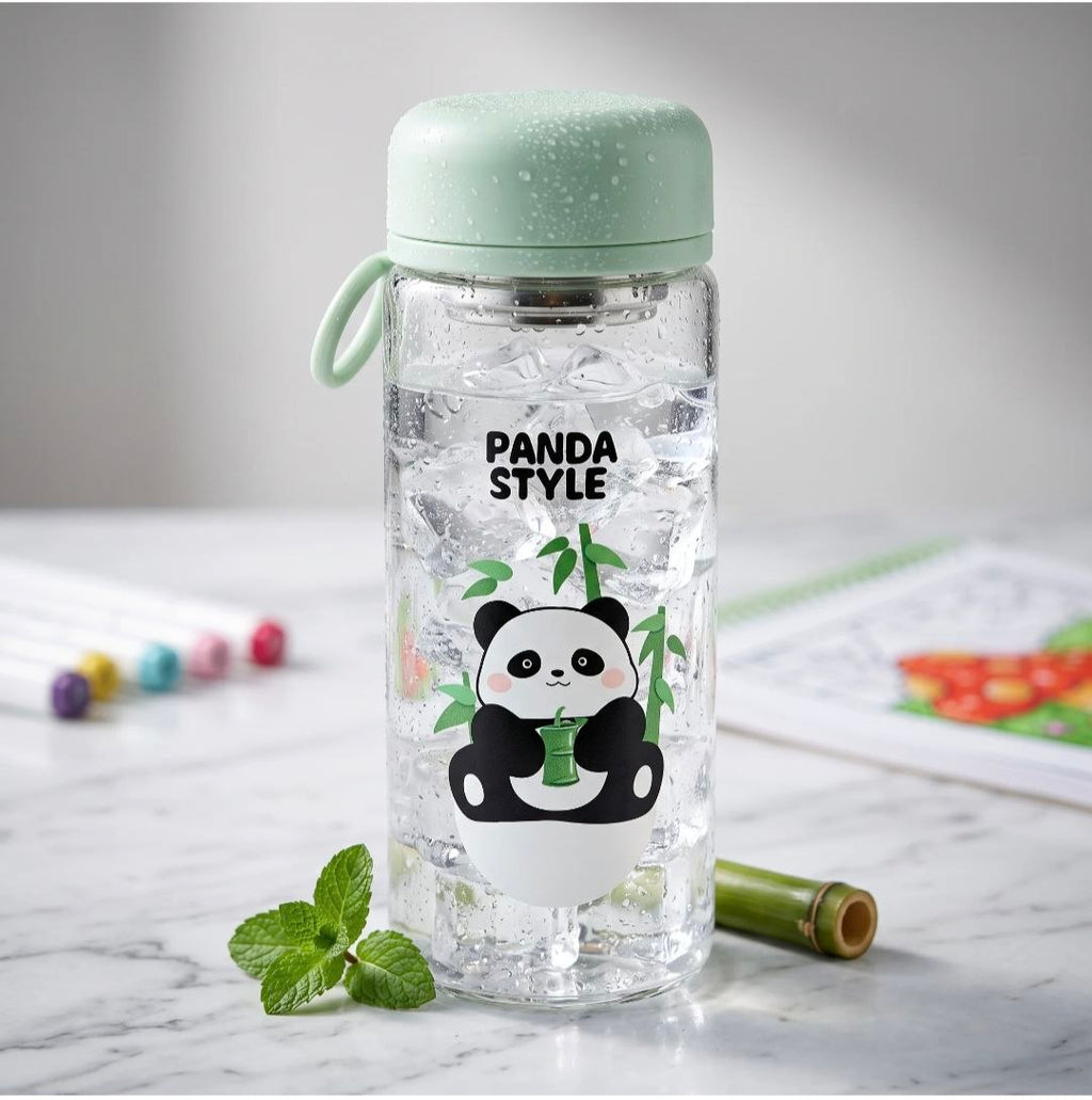 🐼💧 Panda Style Water Bottle – Cute Bamboo Panda Design with Mint Green Lid : ✨ Freshness On the Go